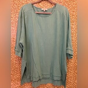 Umgee Preloved Linen/Cotton Light Green Tunic Top, Size XL